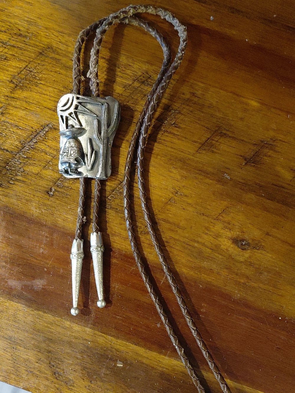 Western Brown Braided Leather Bolo Tie with Silver-Tone Slide